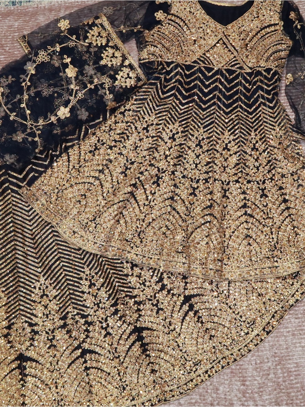 Navy & Gold Embellished Lengha